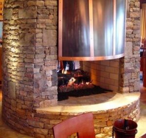 indoor stone fireplace