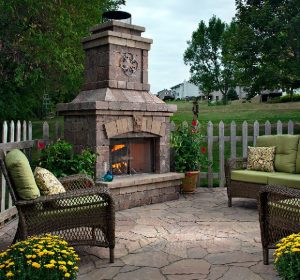 Belgard Pavers patio with an outdoor fireplace
