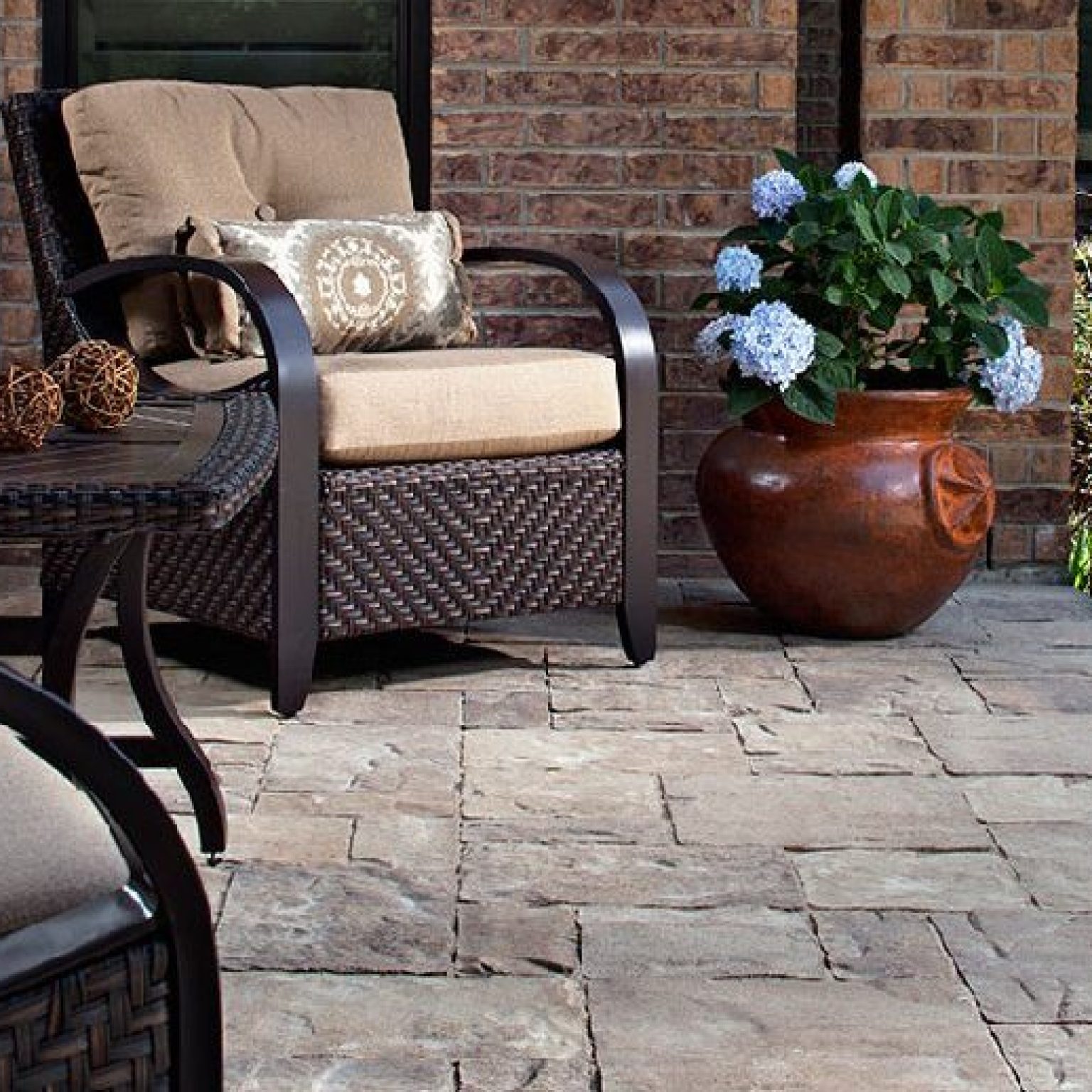 Mega Laffit paver patio with garden furniture
