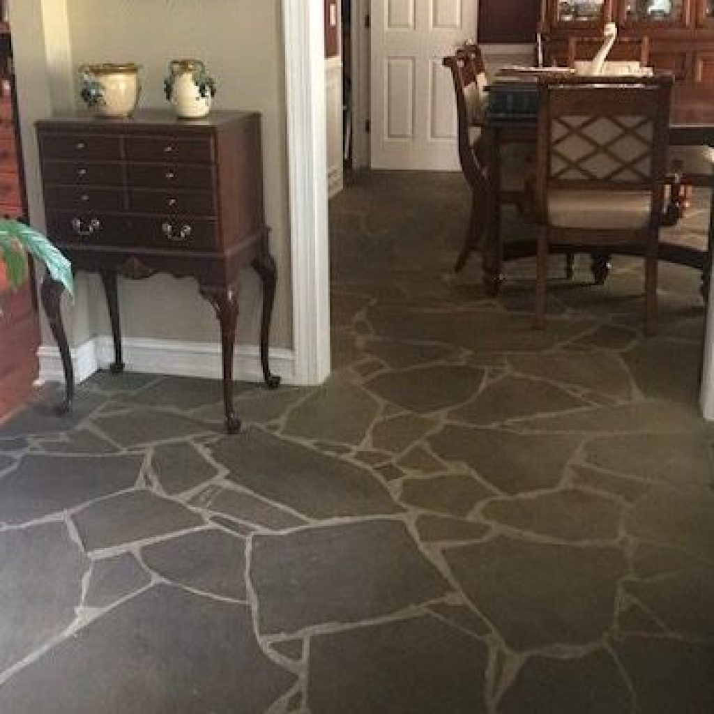 Blue and slate stone flooring for the Dining area